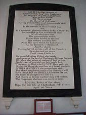 Picture of the memorial to Cooke in St Andrew's Church, Donhead St Andrew, in Wiltshire.