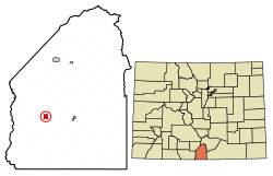Location of the San Acacio CDP in Costilla County, Colorado.
