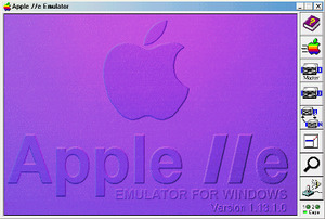 The AppleWin program and its startup splash screen.