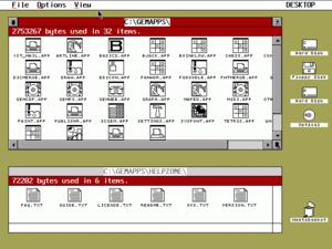 OpenGEM showing hard disk and CD-ROM icons (to the right)