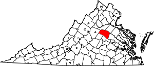 Map of Virginia highlighting Louisa County