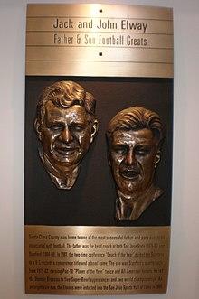 Jack & John Elway plaque, SJ Sports Hall of Fame.JPG