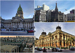 Clockwise from top: the Argentine National Congress Palace, Confitería del Molino, the Abasto neighbourhood and Palacio de Aguas Corrientes.