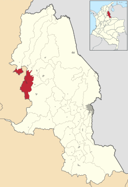 Location of the municipality and town of Ocaña, Norte de Santander in the Norte de Santander Department of Colombia.