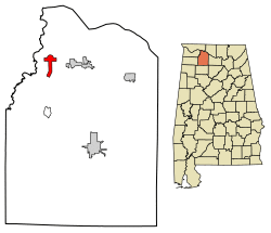 Location of Town Creek in Lawrence County, Alabama.