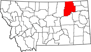 Map of Montana highlighting Valley County