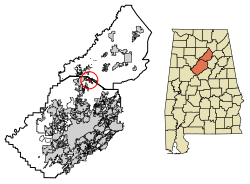 Location of Trafford in Blount County and Jefferson County, Alabama.
