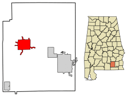 Location of Elba in Coffee County, Alabama.