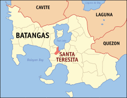 Map of Batangas with Santa Teresita highlighted