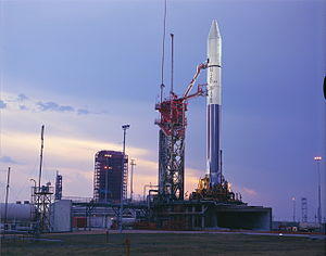 Atlas Centaur 27 with Pioneer 10 on launch pad.jpg