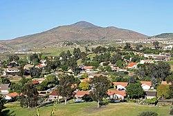 Looking east, over Corral Canyon Road, with San Miguel Mountain in the background