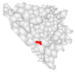 Location of Jablanica within Bosnia and Herzegovina