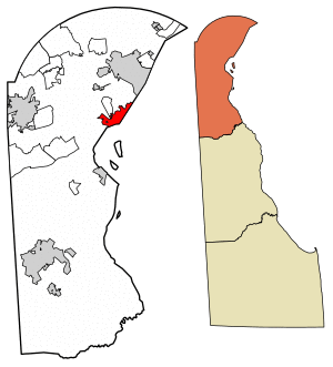 Location of New Castle in New Castle County, Delaware