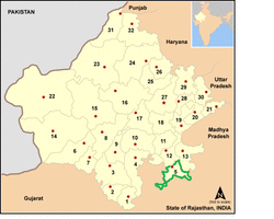 Location of Jhalawar district in Rajasthan