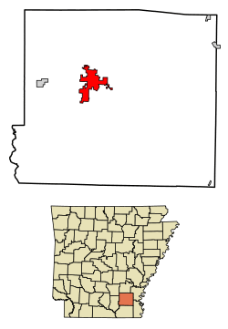 Location of Monticello in Drew County, Arkansas.