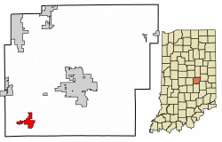 Location of New Palestine in Hancock County, Indiana.