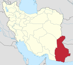 Map of Iran with Sistan and Baluchestan highlighted