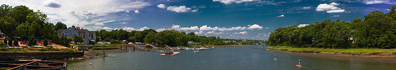 A panoramic view from Saugatuck Bridge, Westport, CT, USA