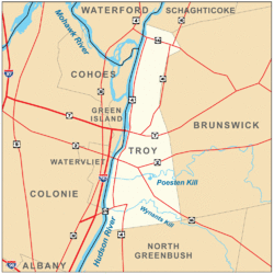Map of Troy and its major thoroughfares