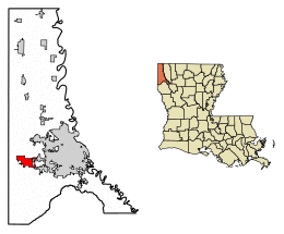 Location of Greenwood in Caddo Parish, Louisiana.