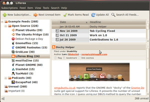 Liferea browsing Linux related news