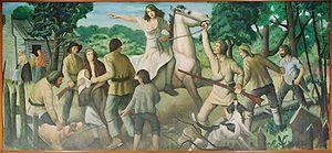 Rachel Silverthorn's ride to warn settlers along Muncy Creek of impending attacks. (WPA Mural by John W. Beauchamp in the Muncy, Pennsylvania Post Office).
