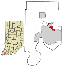 Location of Melody Hill in Vanderburgh County, Indiana.