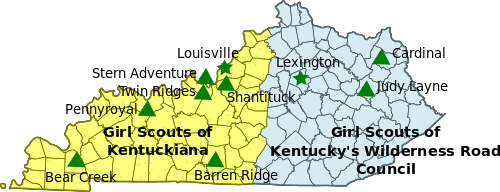 Map of Girl Scout Councils in Kentucky