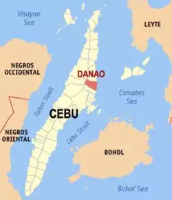 Map of Cebu with Danao highlighted