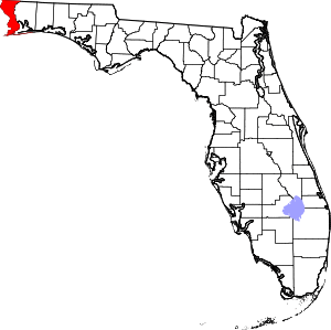 Map of Florida highlighting Escambia County