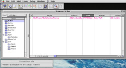 Emailer screenshot showing mail browser window with folder list and message list pane. Also visible are the toolbar and the connection status window.