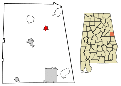 Location of Woodland in Randolph County, Alabama.