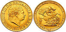 A sovereign with a man's head on one side and a man fighting a dragon on the other