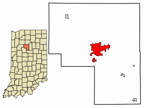 Location of Logansport in Cass County, Indiana.