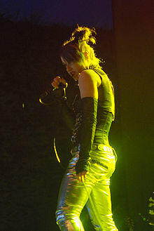 Lucia Cifarelli in concert performing with KMFDM in July 2009 at the Castle Party.