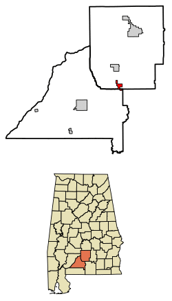 Location of McKenzie in Butler County and Conecuh County, Alabama.