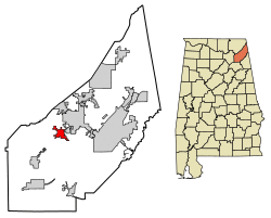 Location of Fyffe in DeKalb County, Alabama.