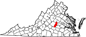 Map of Virginia highlighting Cumberland County