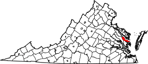 Map of Virginia highlighting Middlesex County