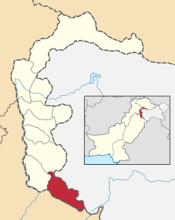 Map of Azad Kashmir with the Bhimber District highlighted in red