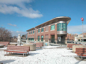 Pittsfield station front with park, March 2006.jpg