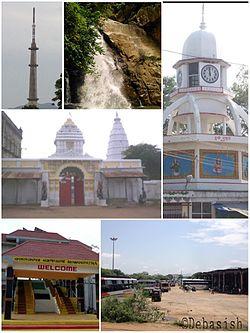 Bhawanipatna Clockwise from top left: Doordarshan Tower, Phurlijharan, Durga Mandap (Big Ben of Bhawanipatna), Manikeshwari Mandir, Bhawanipatna Railway Station, Bhawanipatna Bus Stand