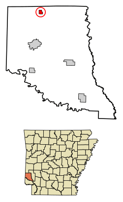 Location of Gillham in Sevier County, Arkansas.