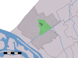 The village (dark green) and the statistical district (light green) of Honselersdijk in the municipality of Westland.