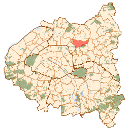 Location (in red) within Paris inner suburbs