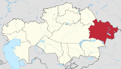 Map of Kazakhstan, location of East Kazakhstan Region highlighted