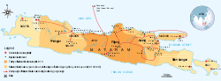 The maximum extent of Mataram Sultanate during the reign of Sultan Agung Hanyokrokusumo (1613–1645)