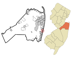 Location of Ocean Grove in Monmouth County, New Jersey. Inset: Location of Monmouth County in New Jersey.