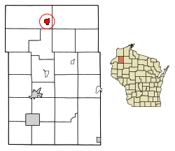 Location of Minong in Washburn County, Wisconsin.