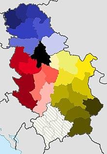 Map of present-day districts of Serbia
